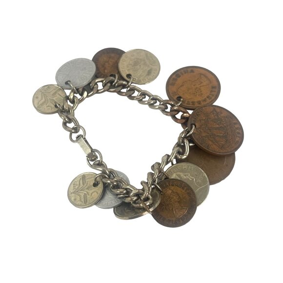 Vintage 1950s Coin Charm Bracelet Featuring Global Coins - Picture 4 of 10